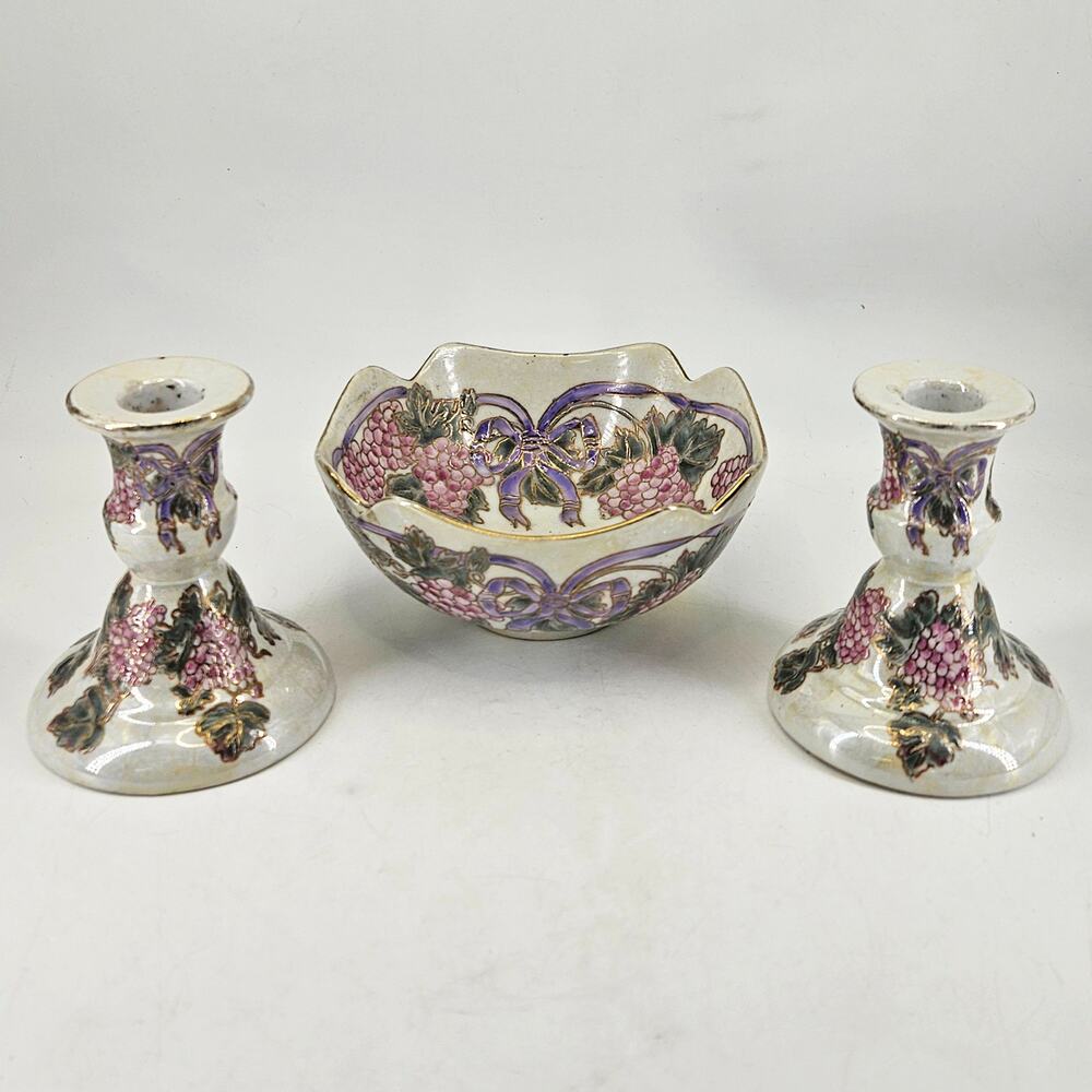 Vintage Jena Hall Inspirations Toyo Ceramic 3pc set candle holders dish